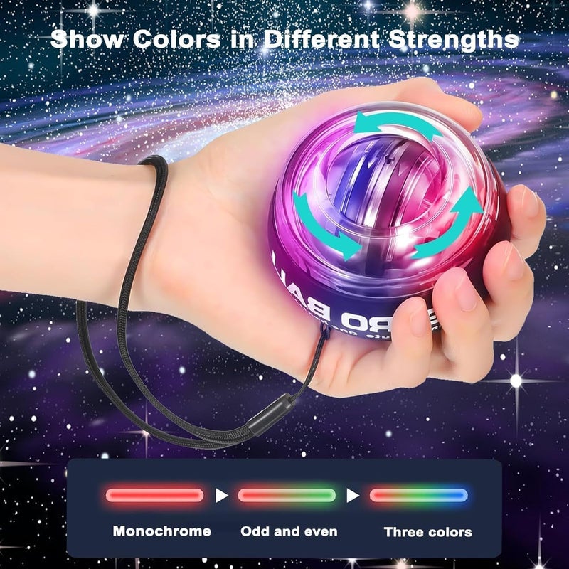 SUMMERLANGUAGE Wrist Power Gyro Ball with Counter, Curaball Torque Ball Hand Exerciser Grip Strength Trainer, Auto-Start Colorful LED Lighting (Black-Colorful Light with Counter) - Image 3